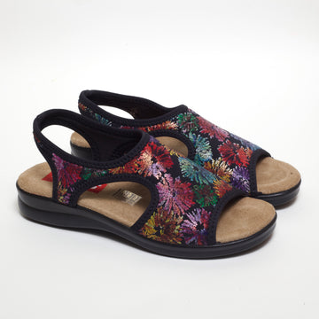 SANDALIA STRETCH CONFORT FLORES NEGRO